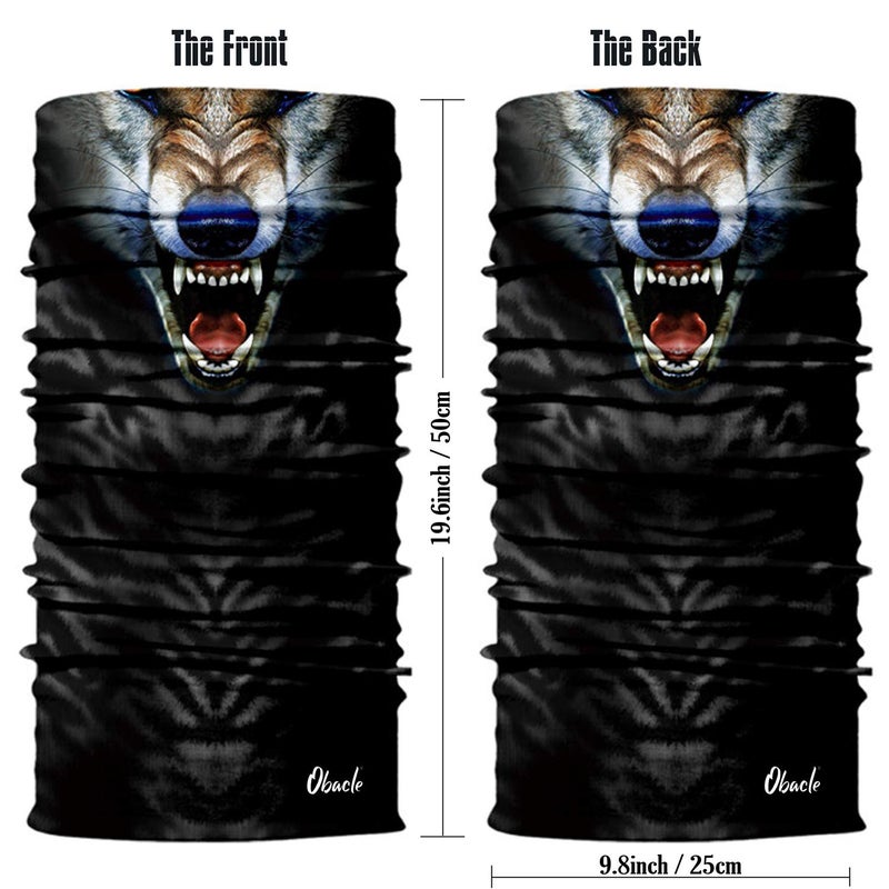 Obacle Motorcycle Face Mask Sun UV Dust Wind Protection Tube Mask Seamless Bandana Face Mask for Men Women Bike Riding Cycling Biker Fishing Outdoor Festival (Wolf Open Mouth Big Blue Nose) - Image 3